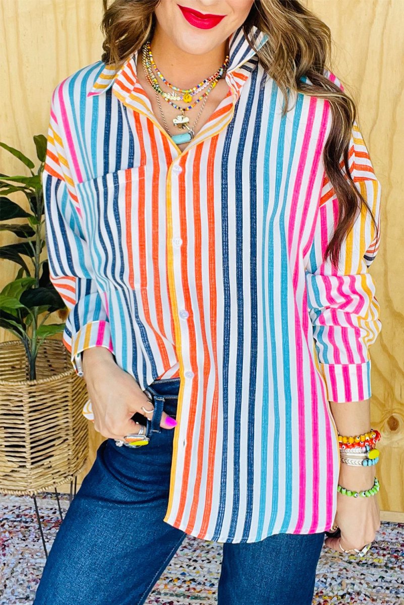 Bright Stripe Multicolor Loose Shirt - Klazzi Fashion Boutique