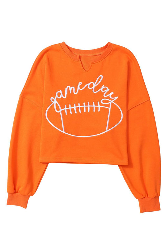 Bright White Game Day Lettering Rugby Notched Neck Sweatshirt - Klazzi Fashion Boutique