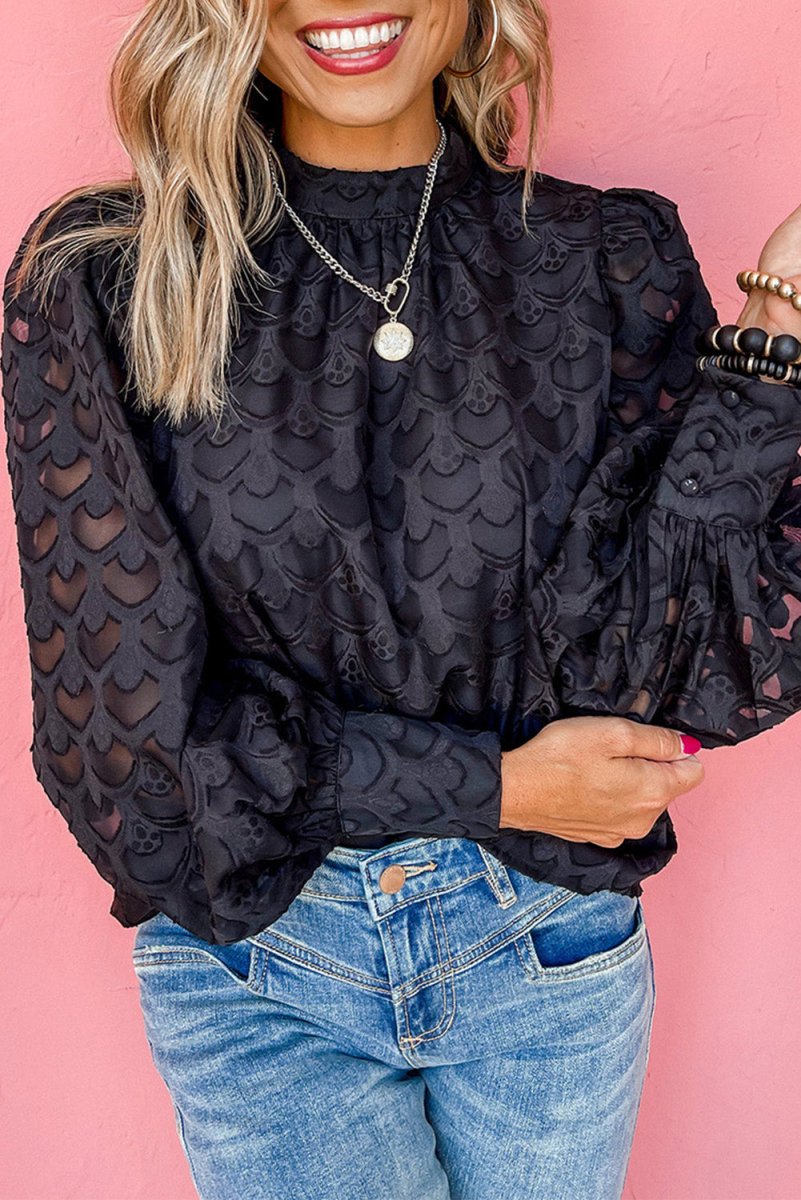 Brittany Black Bubble Sleeves Blouse - Klazzi Fashion Boutique