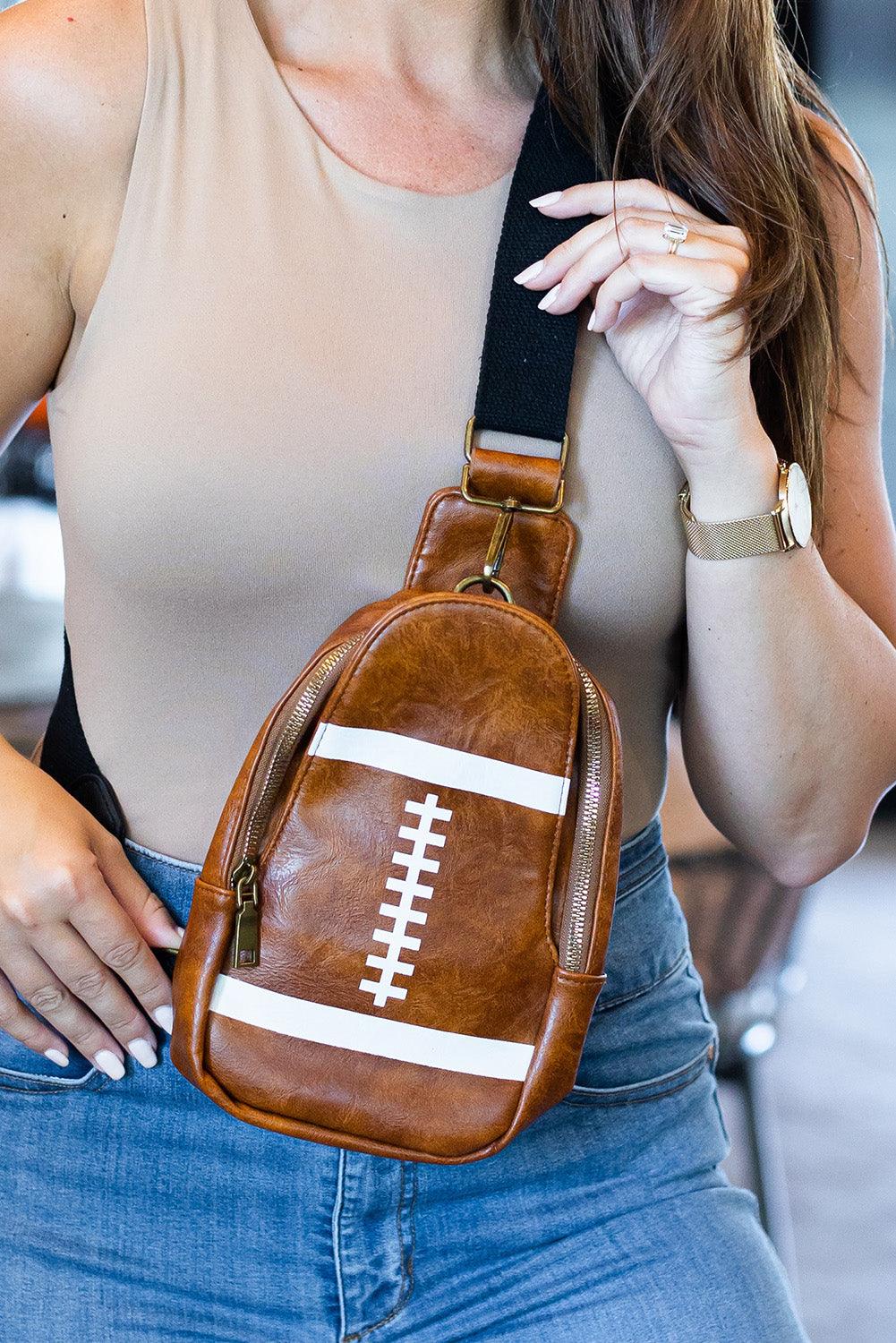 Brown Rugby PU Mini Crossbody Bag - Klazzi Fashion Boutique