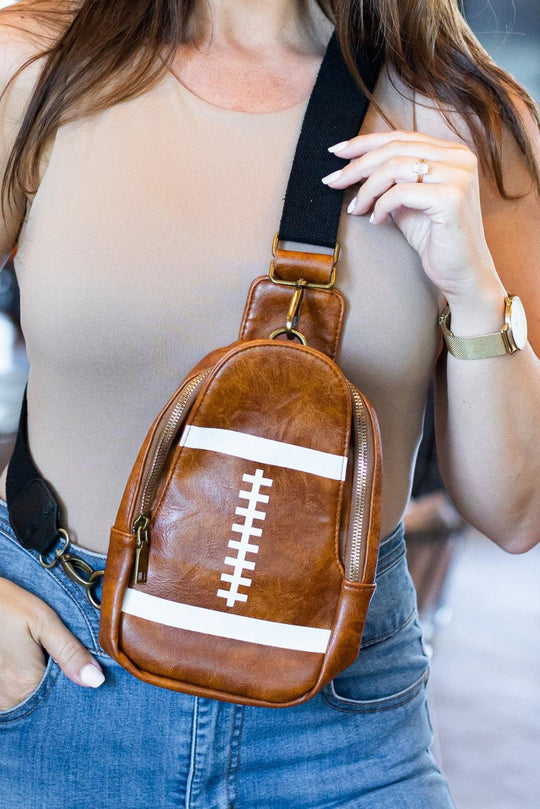 Brown Rugby PU Mini Crossbody Bag - Klazzi Fashion Boutique