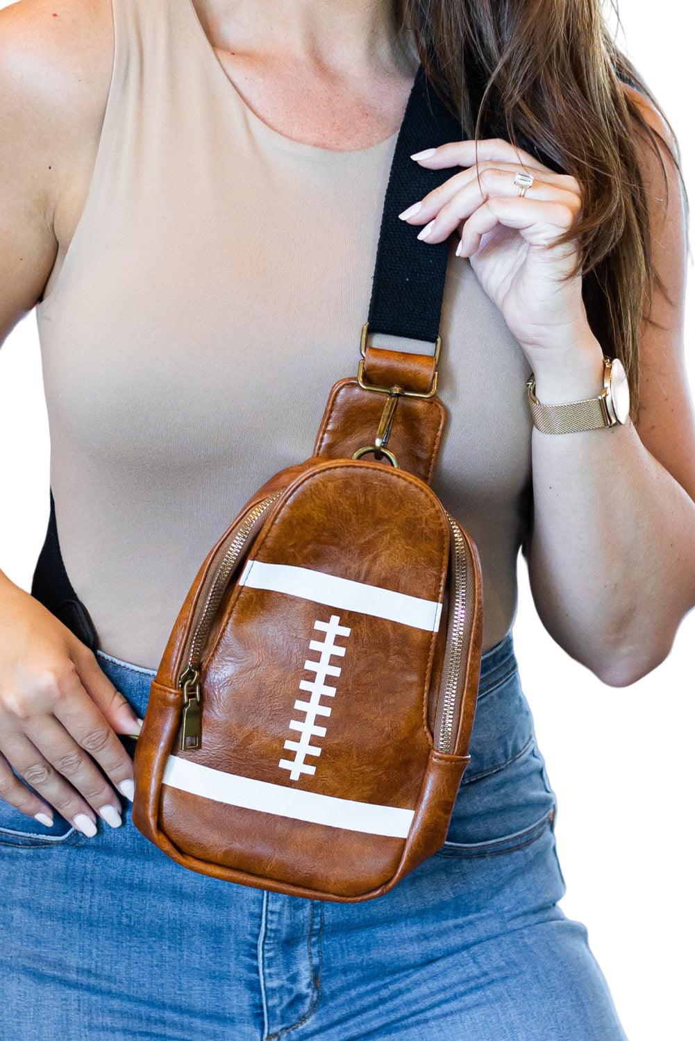 Brown Rugby PU Mini Crossbody Bag - Klazzi Fashion Boutique