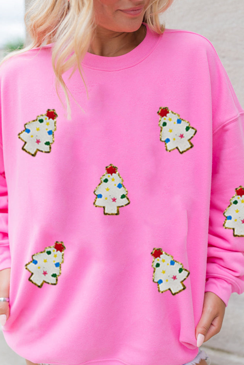 Multicolor Christmas Trees Pink Sweatshirt