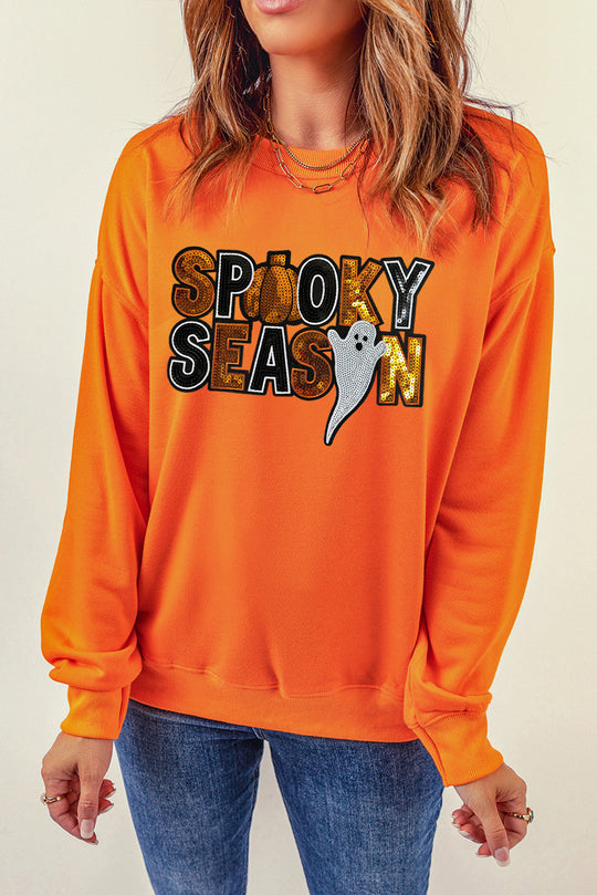  Sequin "SPOOKY SEASON" Halloween Ghost Sweatshirt