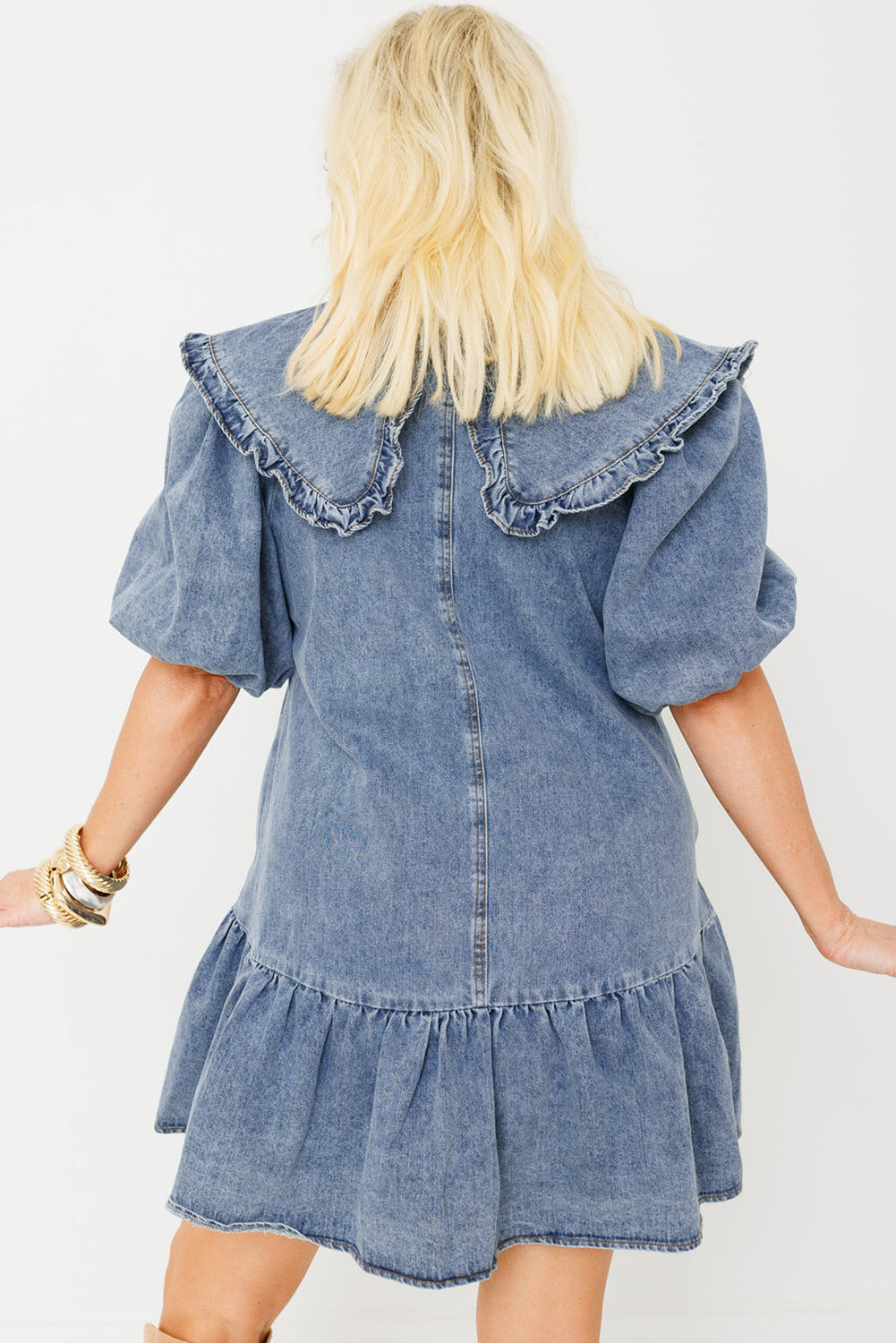 Shawna Ruffled Collar Denim Mini Dress