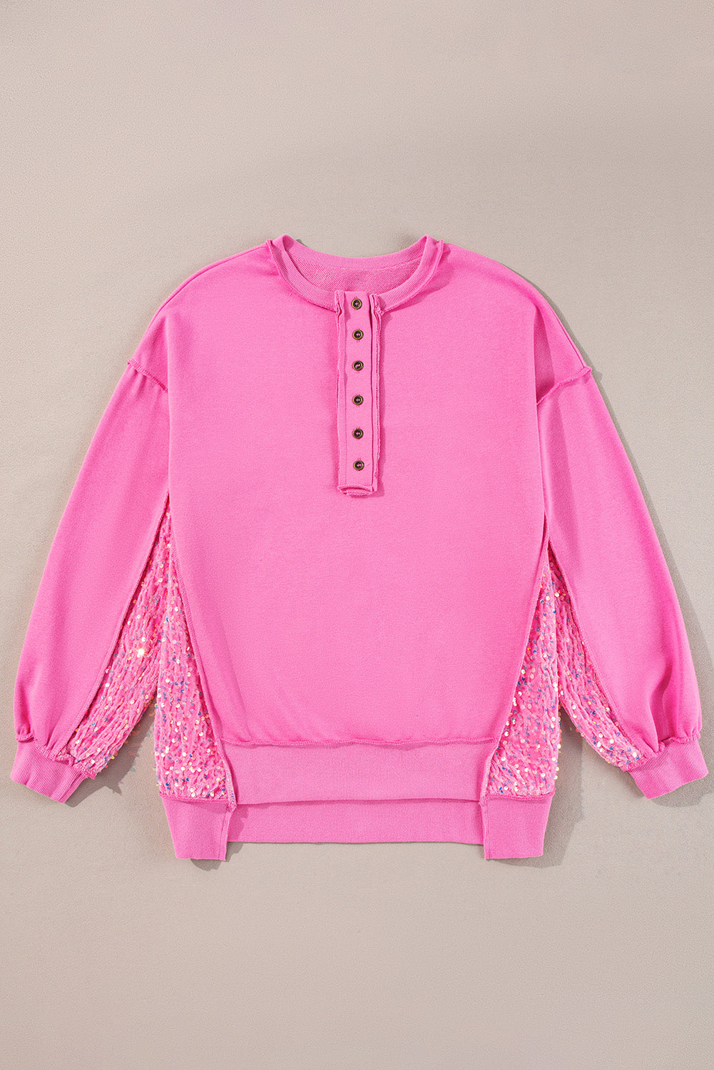 Pink Sequin Henley Sweatshirt