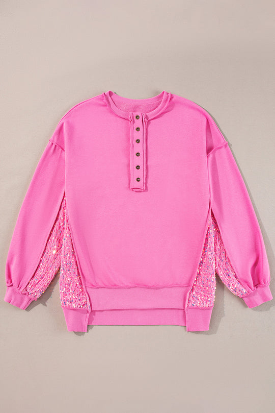 Pink Sequin Henley Sweatshirt