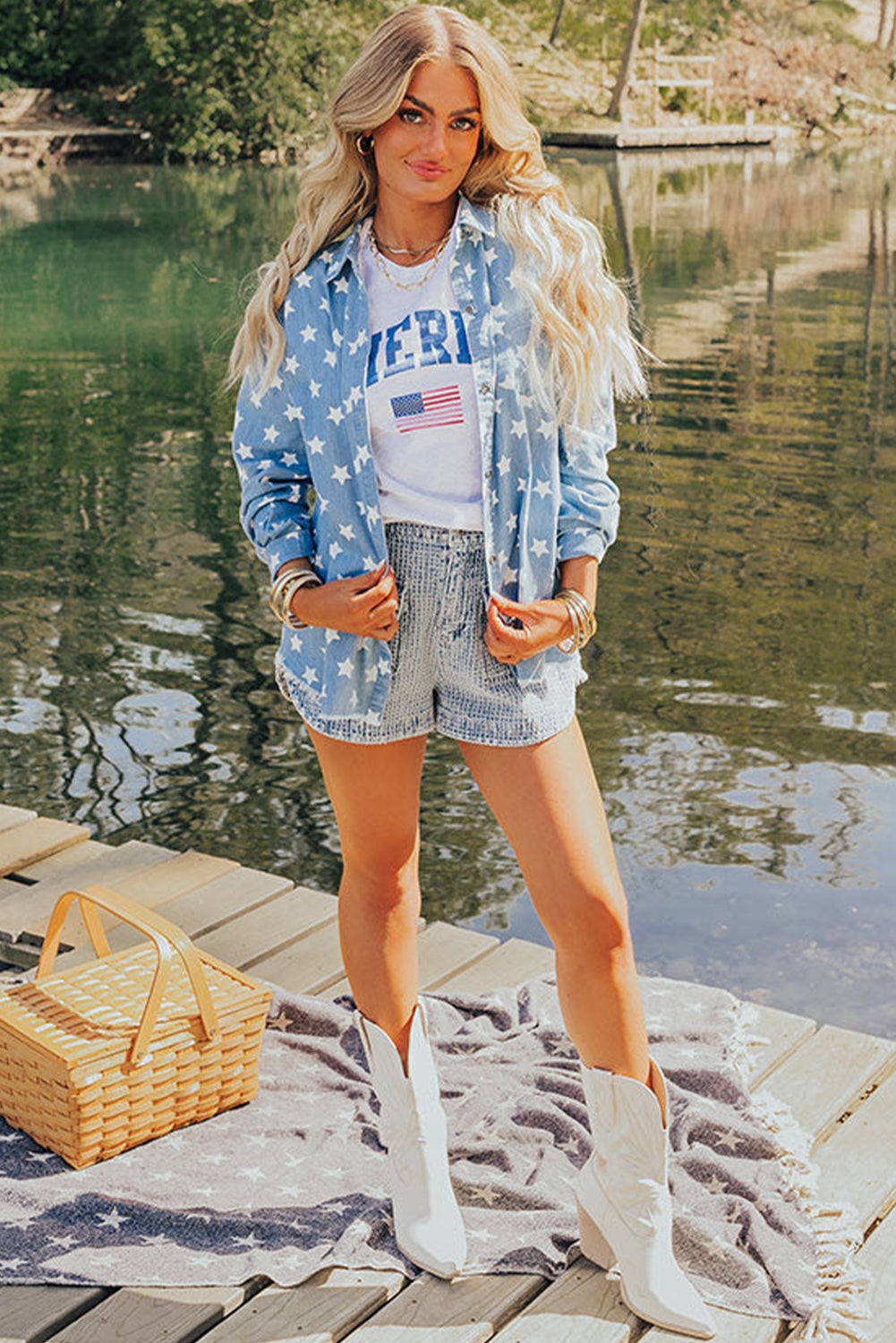 Light Denim Star Fringe Denim Jacket