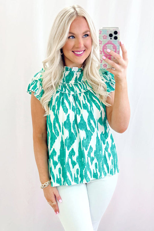 Lindsey Abstract Teal Blouse