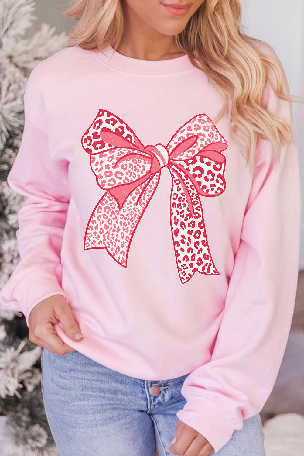 Pink and Red Leopard Bowknot Sweatshirt