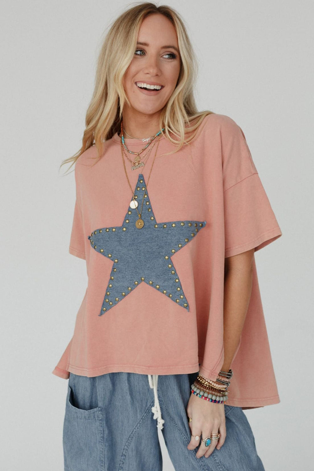 Slouchy Studded Star Graphic Shirt