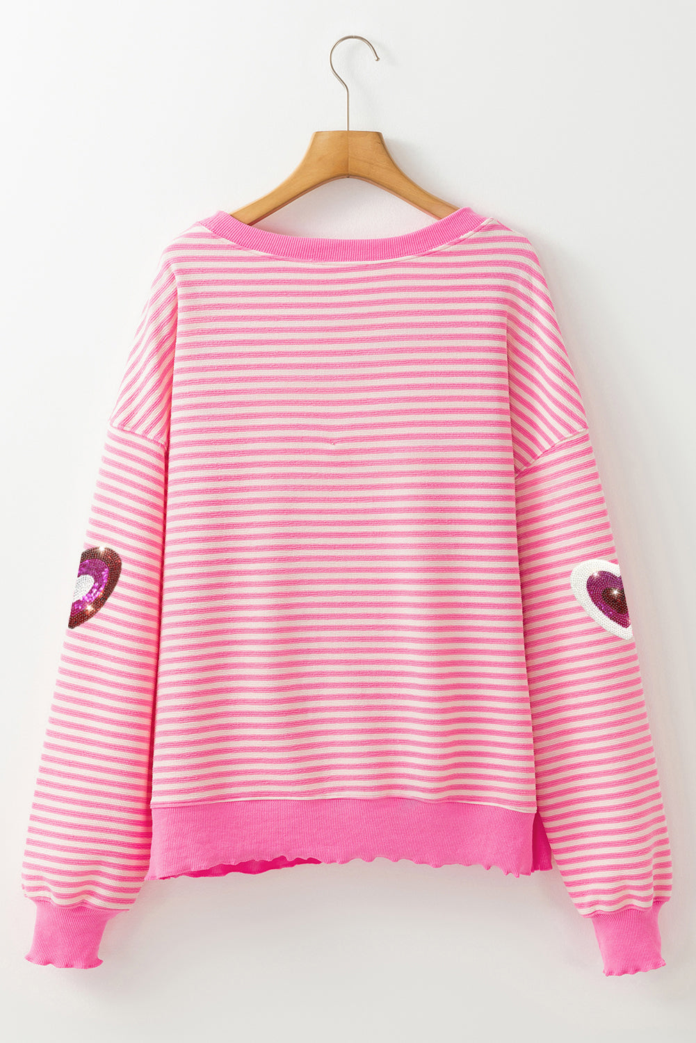 Sequin Pink Stripe Hearts Patches Valentines Sweater