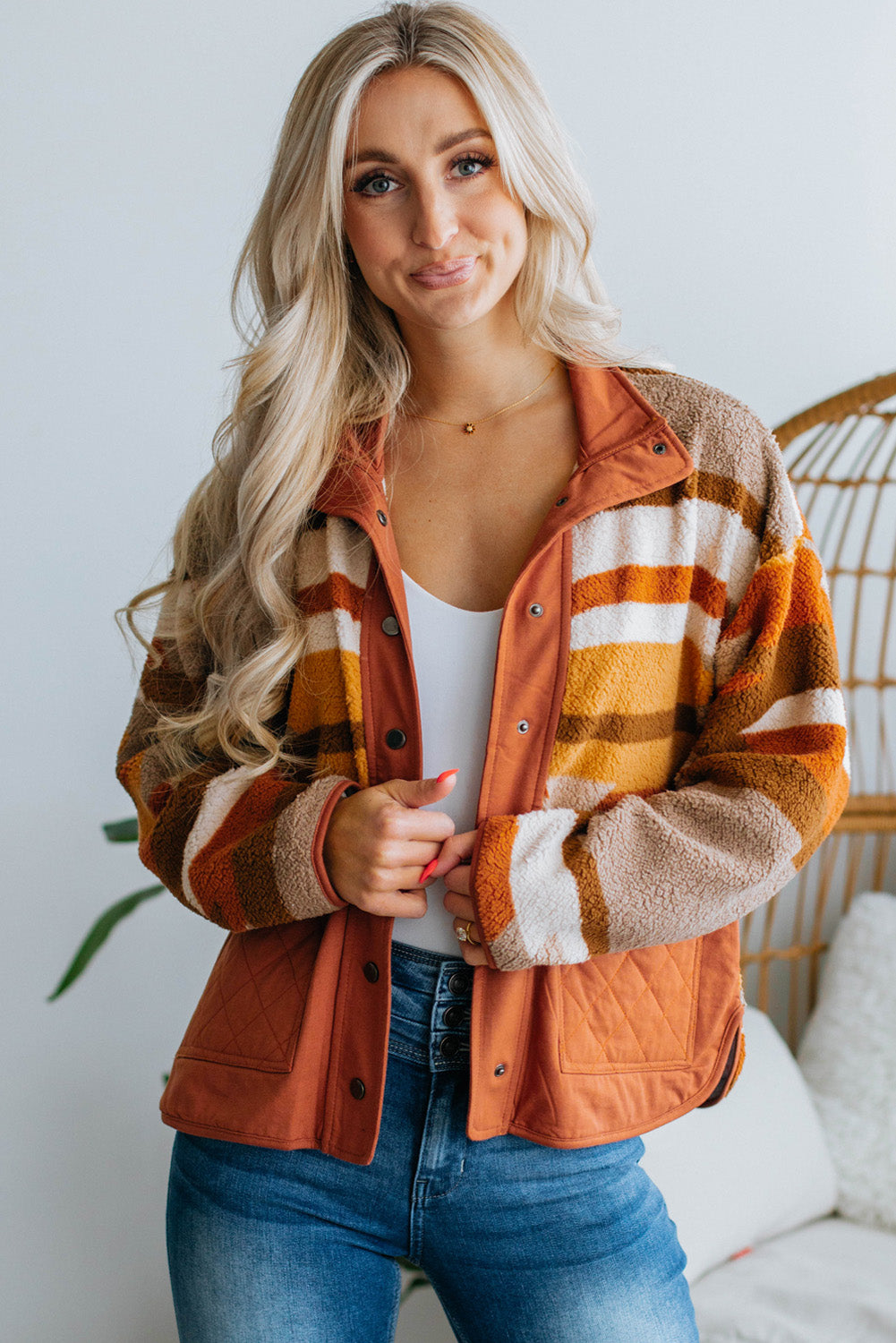 Spice Autumn Quilted Aztec Furry Jacket