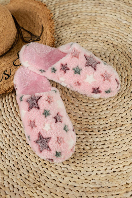 Beige Star Pattern Plush Home Slippers