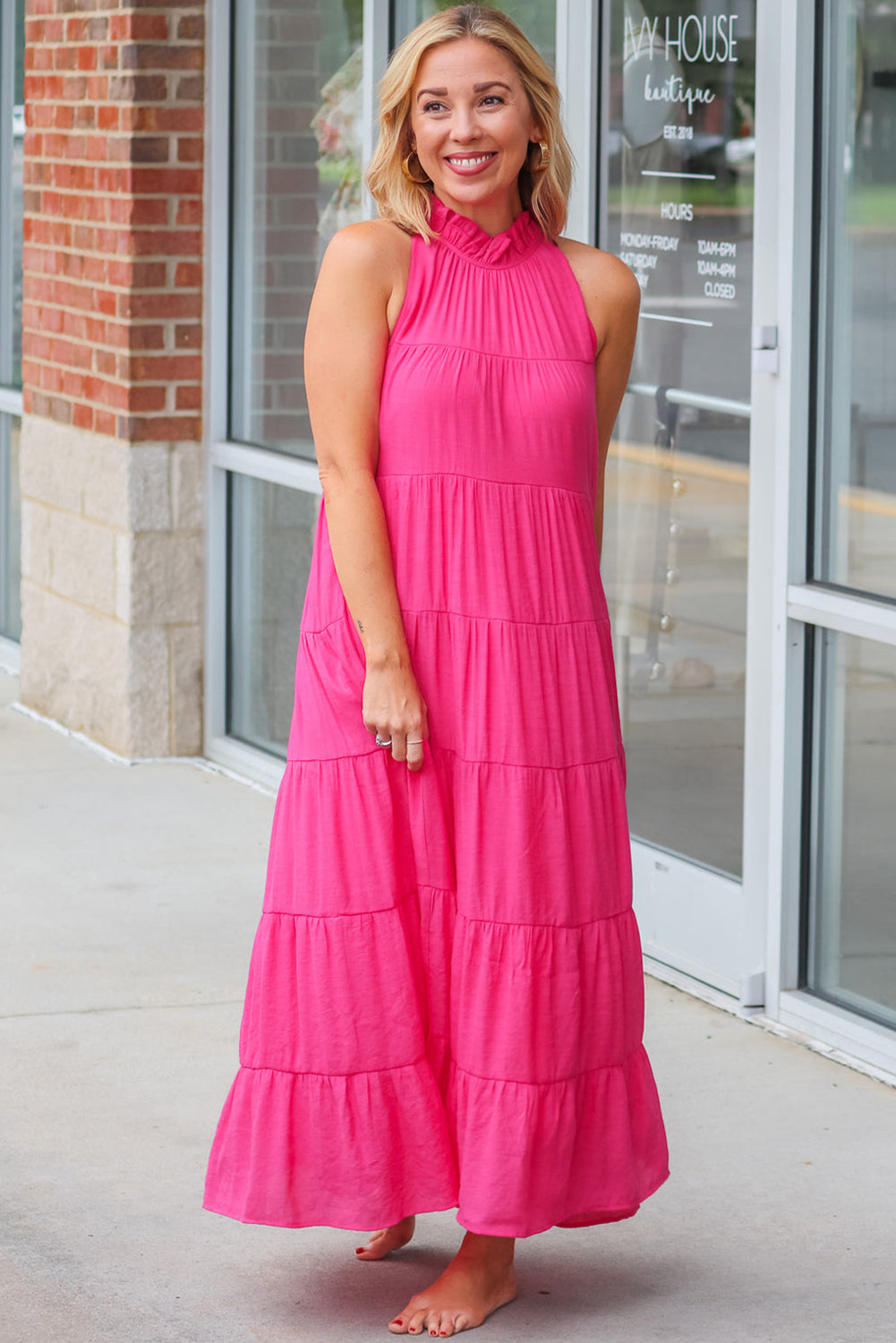 Rosey Pink Long Tiered Maxi Dress