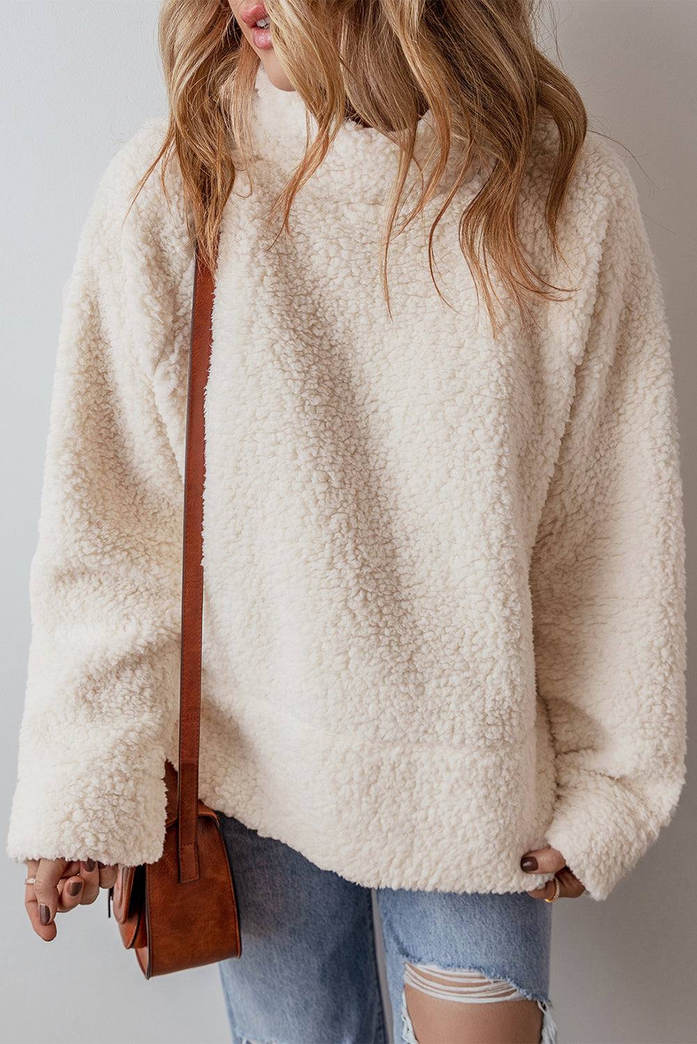 Cream Fleece Turtleneck Sweatshirt