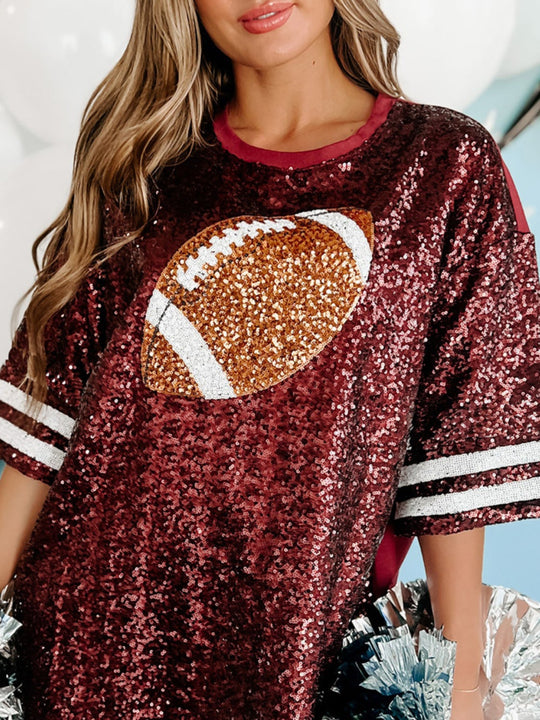 Sequin Football Half Sleeve Oversize Dress Top