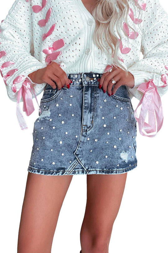 Mini Rhinestone Distressed Denin Skirt