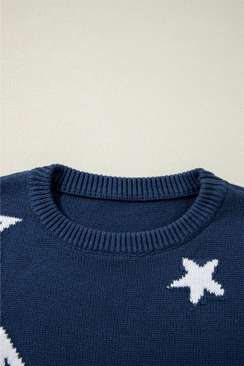  Knitted Navy Blue Star Drop Shoulder Sweater