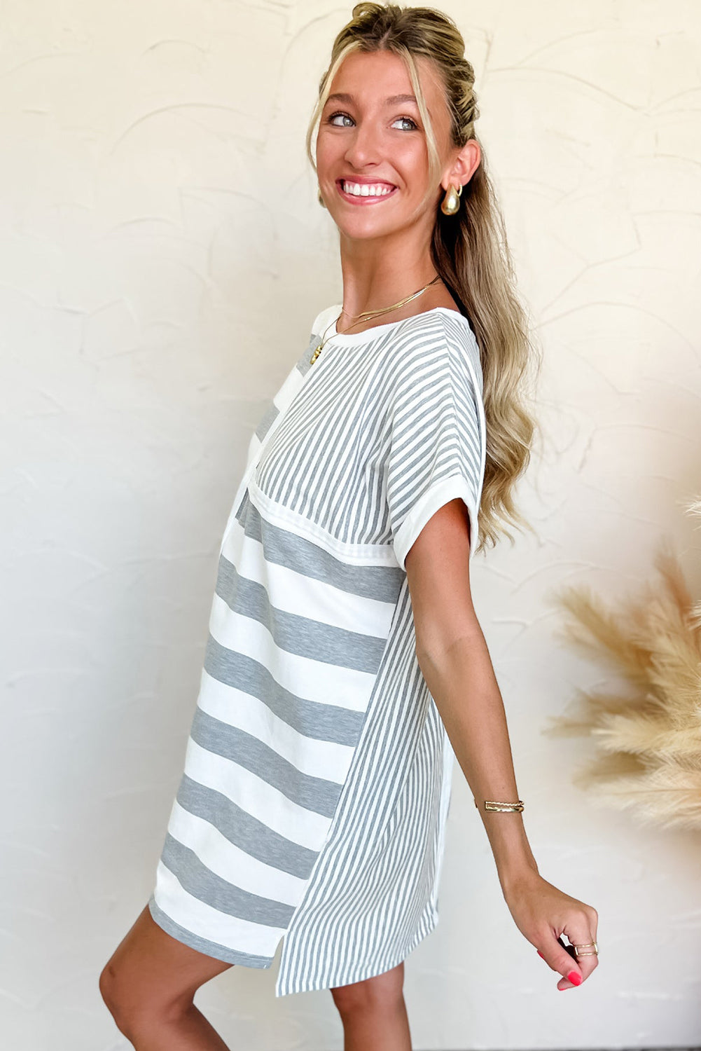 Mixed Stripes Mini T-Shirt Dress