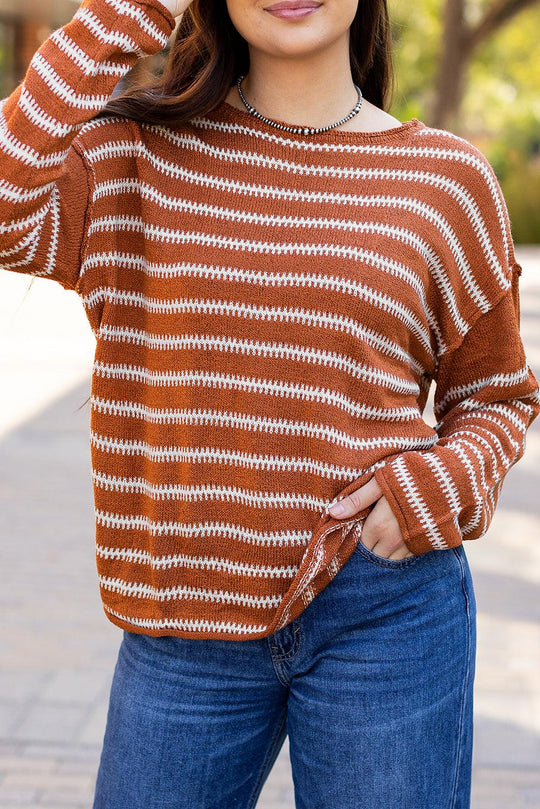 Sky Blue Stripe Drop Shoulder Casual Sweater