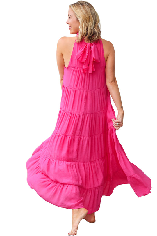 Rosey Pink Long Tiered Maxi Dress