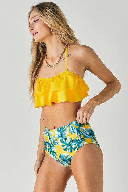 Tropical Ruffle Top And Bottom Swimsuit - Klazzi Fashion Boutique