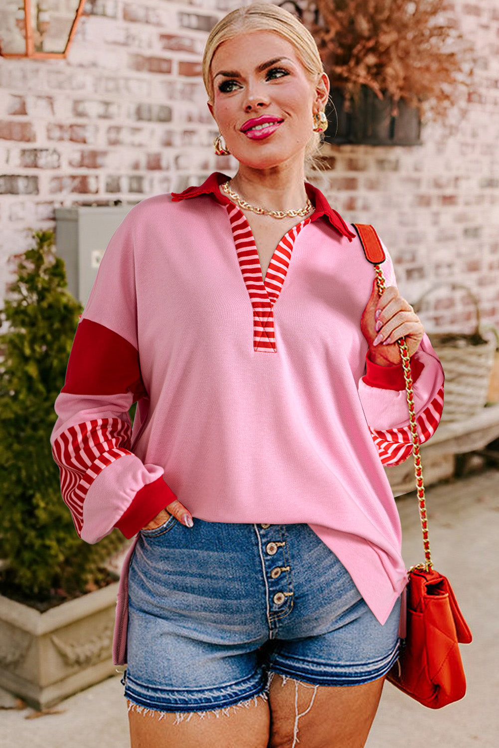 Striped Candy Cane Valentine Pink Plus Size Sweatshirt