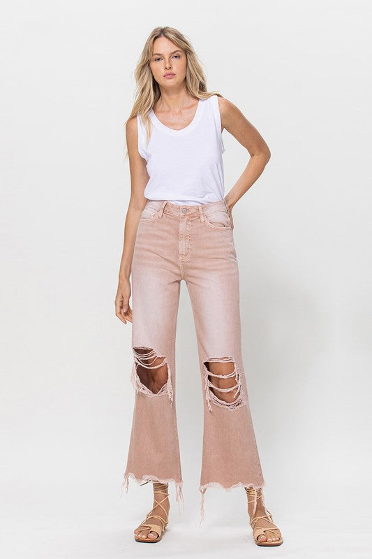 90's Vintage Blush Pink Crop Flare Jeans - Klazzi Fashion Boutique