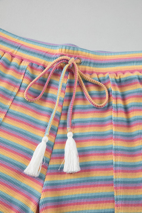 Multicolor Lilac Tasseled Drawstring Shorts Set