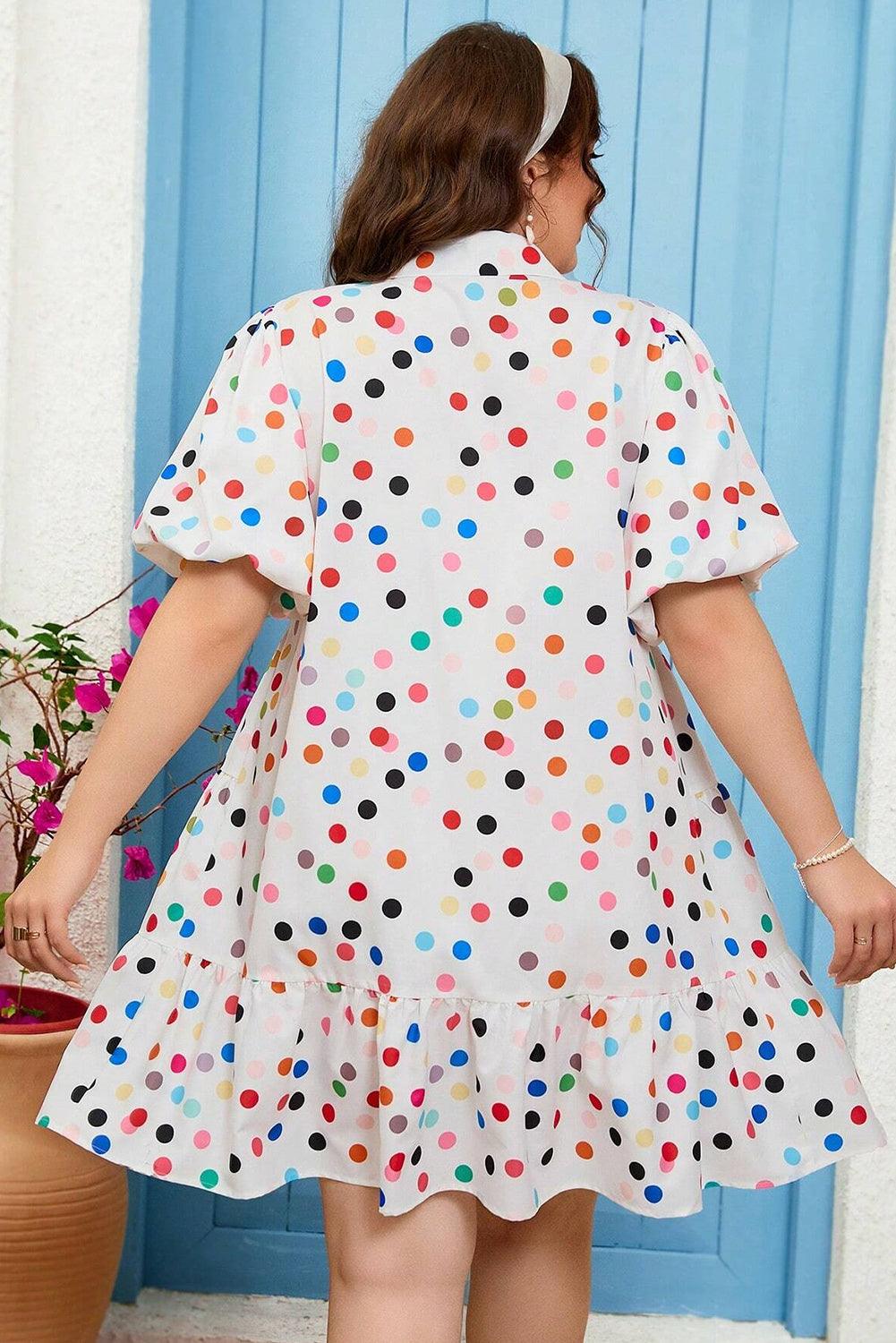 Plus Size Party Pop Polka Dot Buttoned Shirt Dress