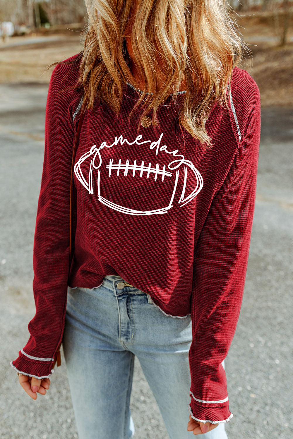 Thermal Red "Game Day" Football Graphic Knit Top