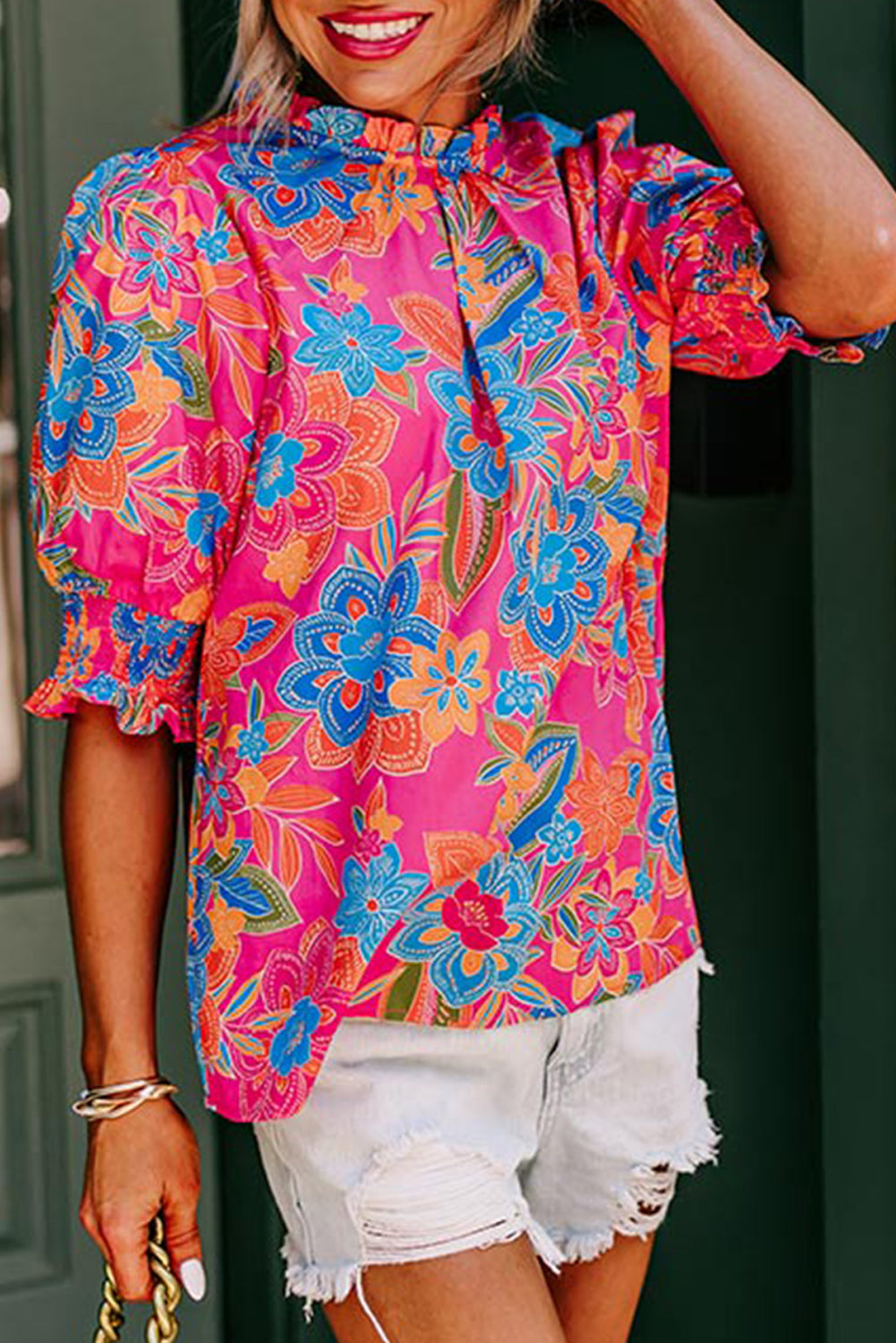 Hot Pink Boho Floral Blouse