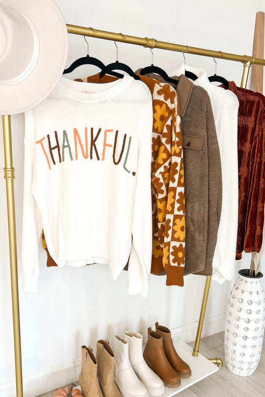 Ivory "Thankful" Embroidery Sweater