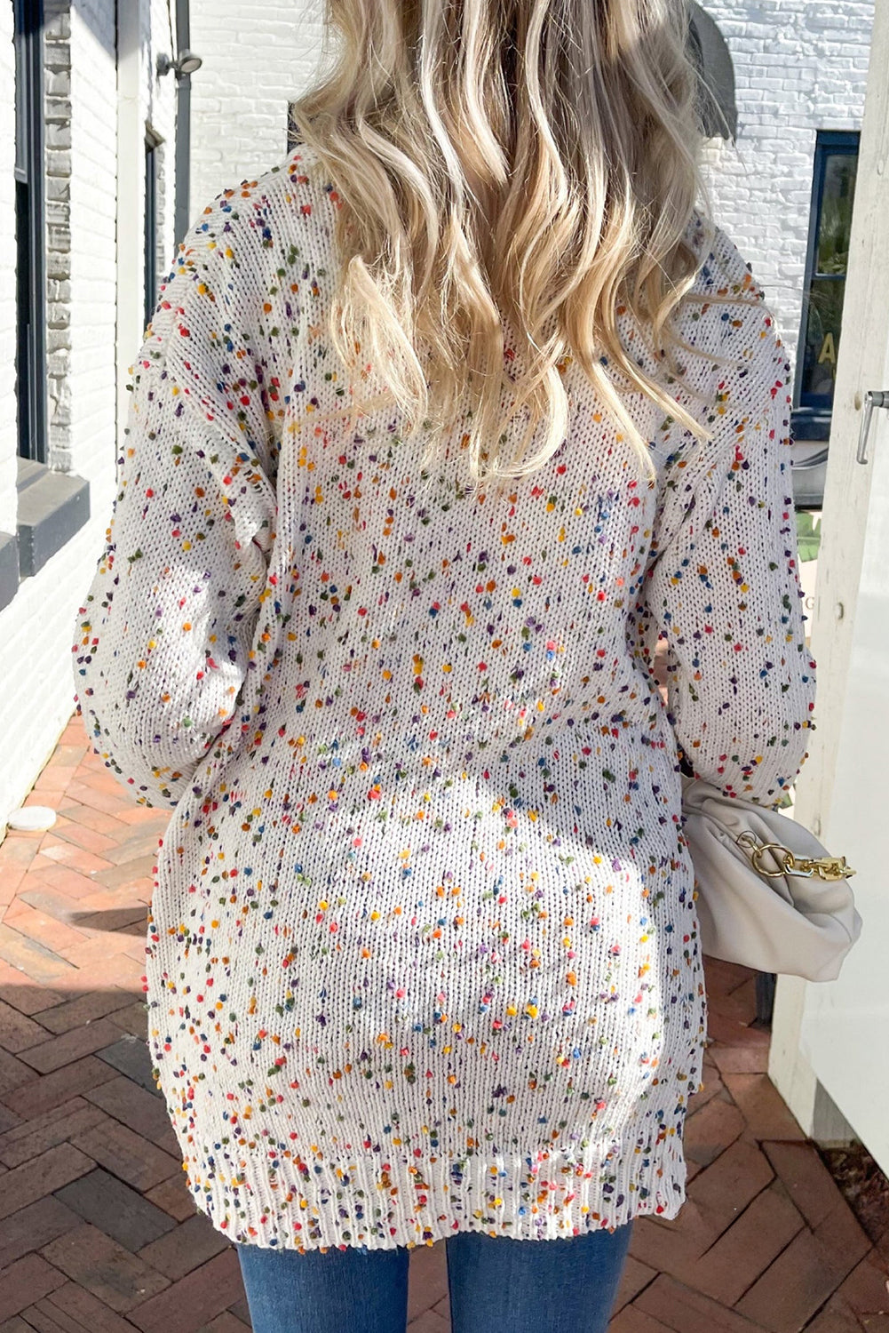 Dotted Multicolor Dotted Cream Knit Long Sleeve Cardigan