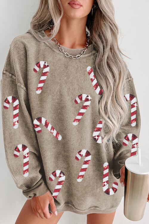 Candy Cane Sequins Sweatshirt - Klazzi Fashion Boutique