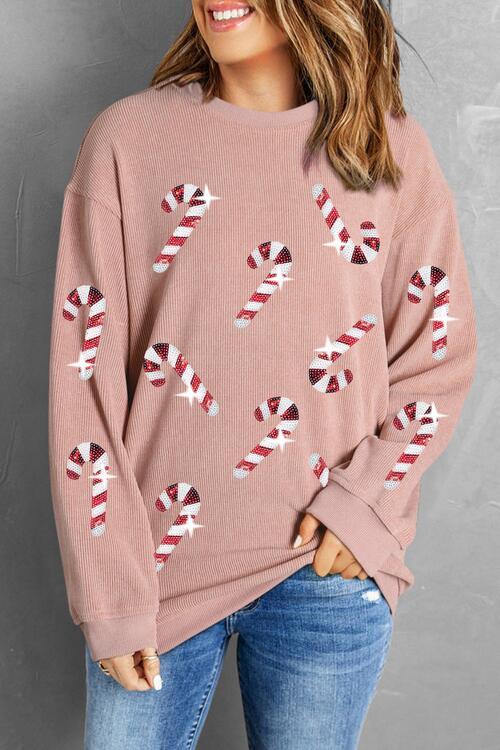 Candy Cane Sequins Sweatshirt - Klazzi Fashion Boutique