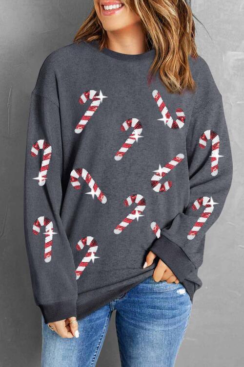 Candy Cane Sequins Sweatshirt - Klazzi Fashion Boutique