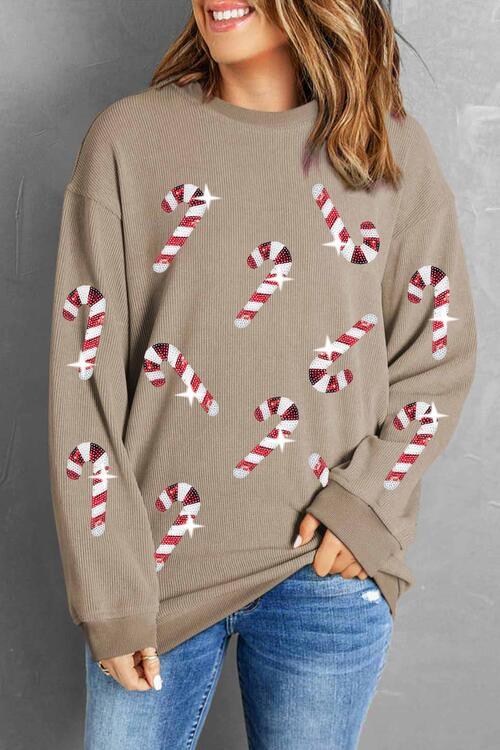 Candy Cane Sequins Sweatshirt - Klazzi Fashion Boutique