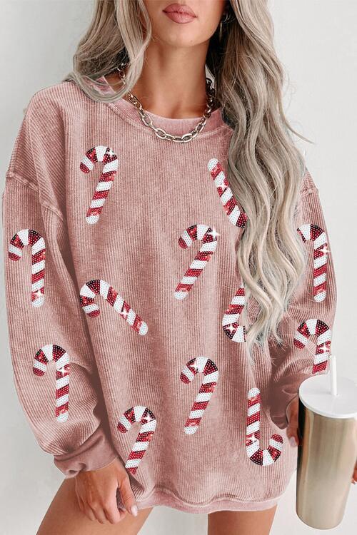 Candy Cane Sequins Sweatshirt - Klazzi Fashion Boutique