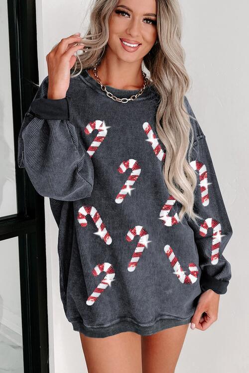 Candy Cane Sequins Sweatshirt - Klazzi Fashion Boutique