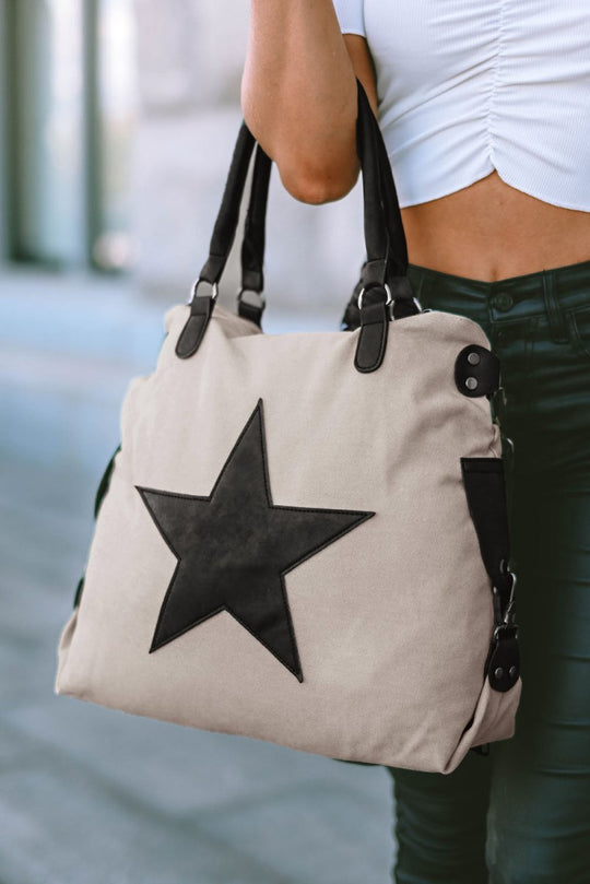 Casual Beige Star Canvas Bag - Klazzi Fashion Boutique