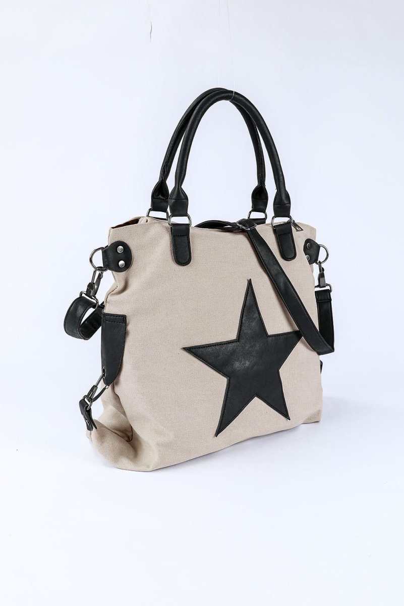 Casual Beige Star Canvas Bag - Klazzi Fashion Boutique