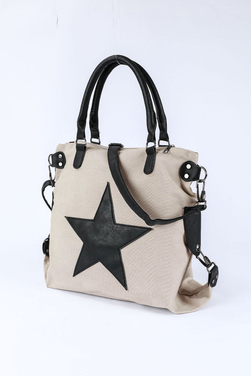 Casual Beige Star Canvas Bag - Klazzi Fashion Boutique