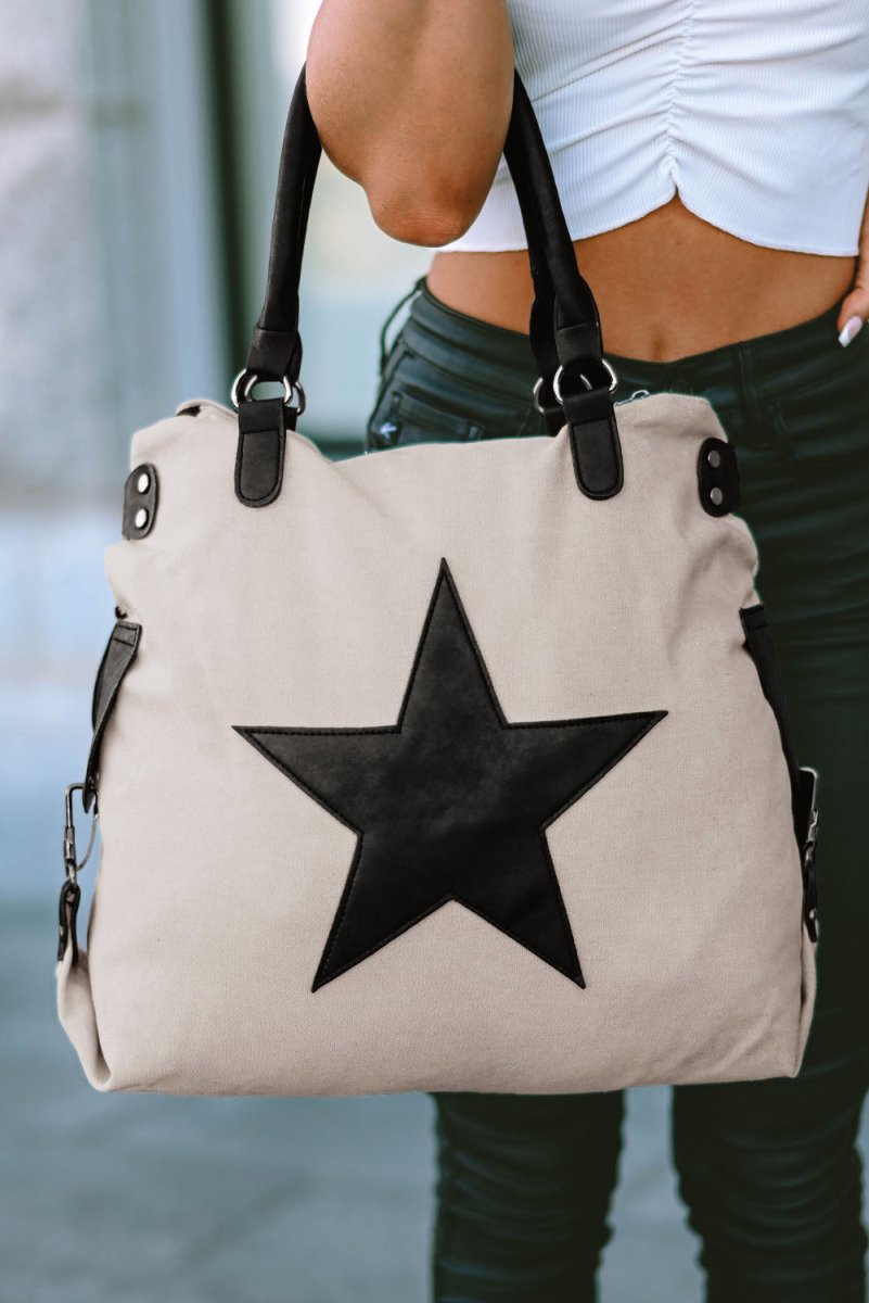 Casual Beige Star Canvas Bag - Klazzi Fashion Boutique