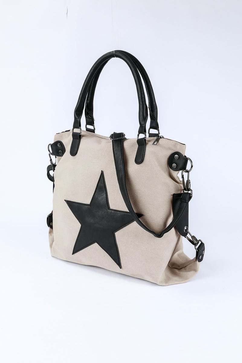 Casual Beige Star Canvas Bag - Klazzi Fashion Boutique