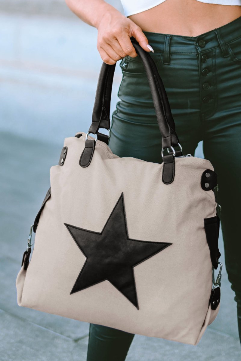 Casual Beige Star Canvas Bag - Klazzi Fashion Boutique