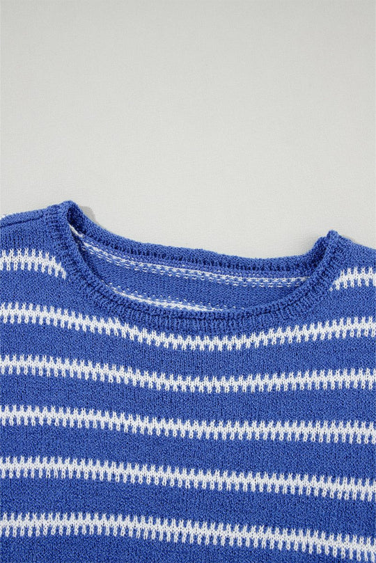 Casual Blue Stripe Drop Shoulder Sweater - Klazzi Fashion Boutique