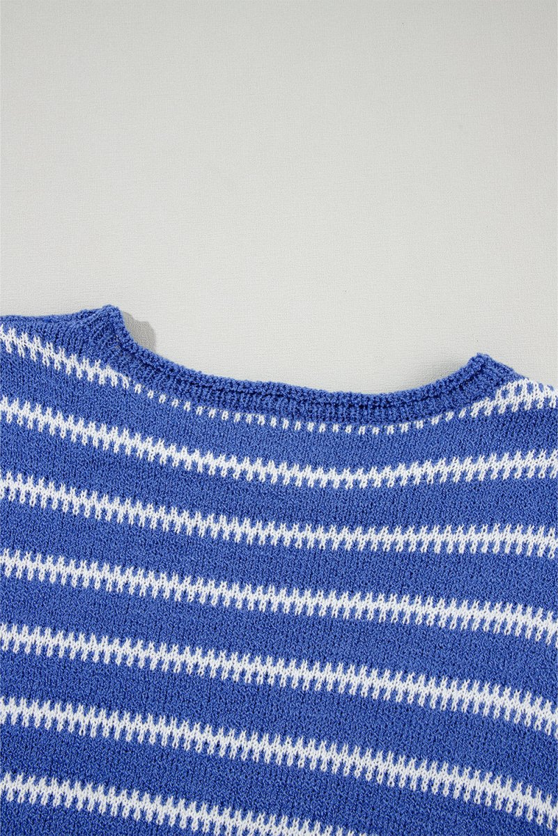 Casual Blue Stripe Drop Shoulder Sweater - Klazzi Fashion Boutique