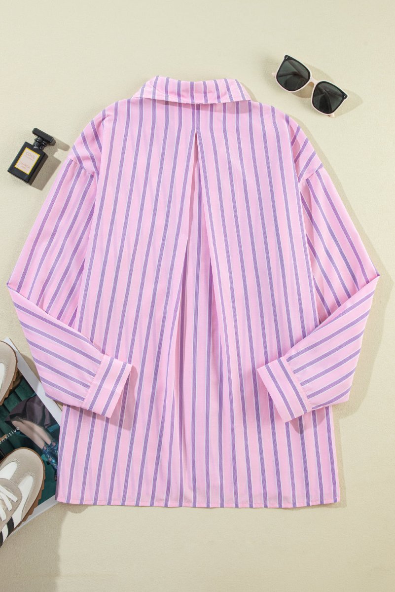 Casual Pink and Lilac Stripe Collared Shirt - Klazzi Fashion Boutique